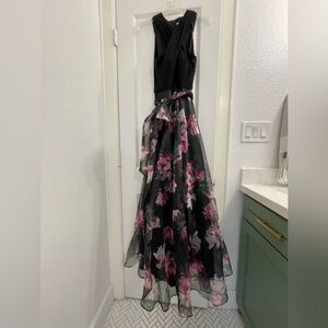 Eliza J Black Maxi Dress with Pink Floral Design